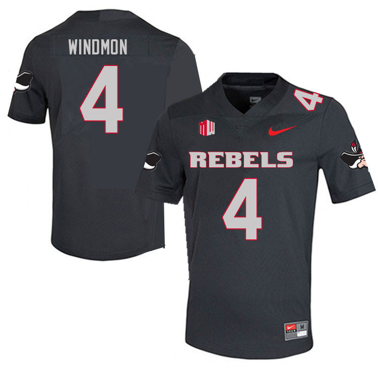 Men #4 Jacoby Windmon UNLV Rebels College Football Jerseys Sale-Charcoal